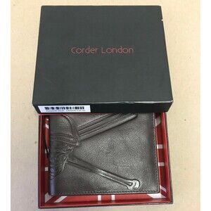 Corder London Baseball Skull Dark Brown Leather Slim Bifold Wallet